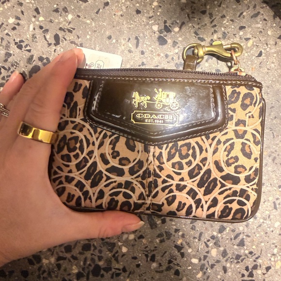 Coach Black and Tan Animal Print Wristlet - Picture 9 of 9